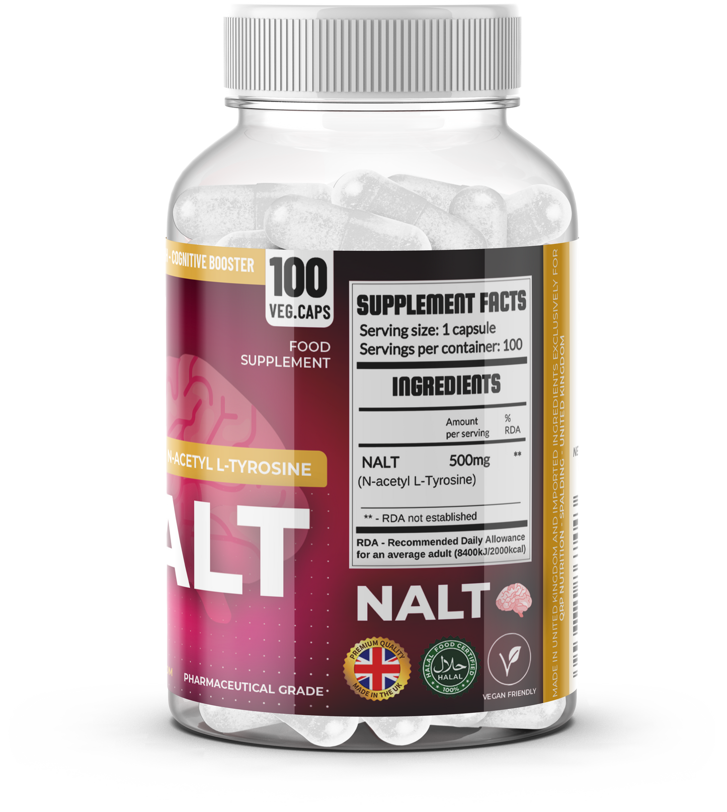 QRP Nutrition NALT (N-Acetyl L-Tyrosine) 500mg image 4