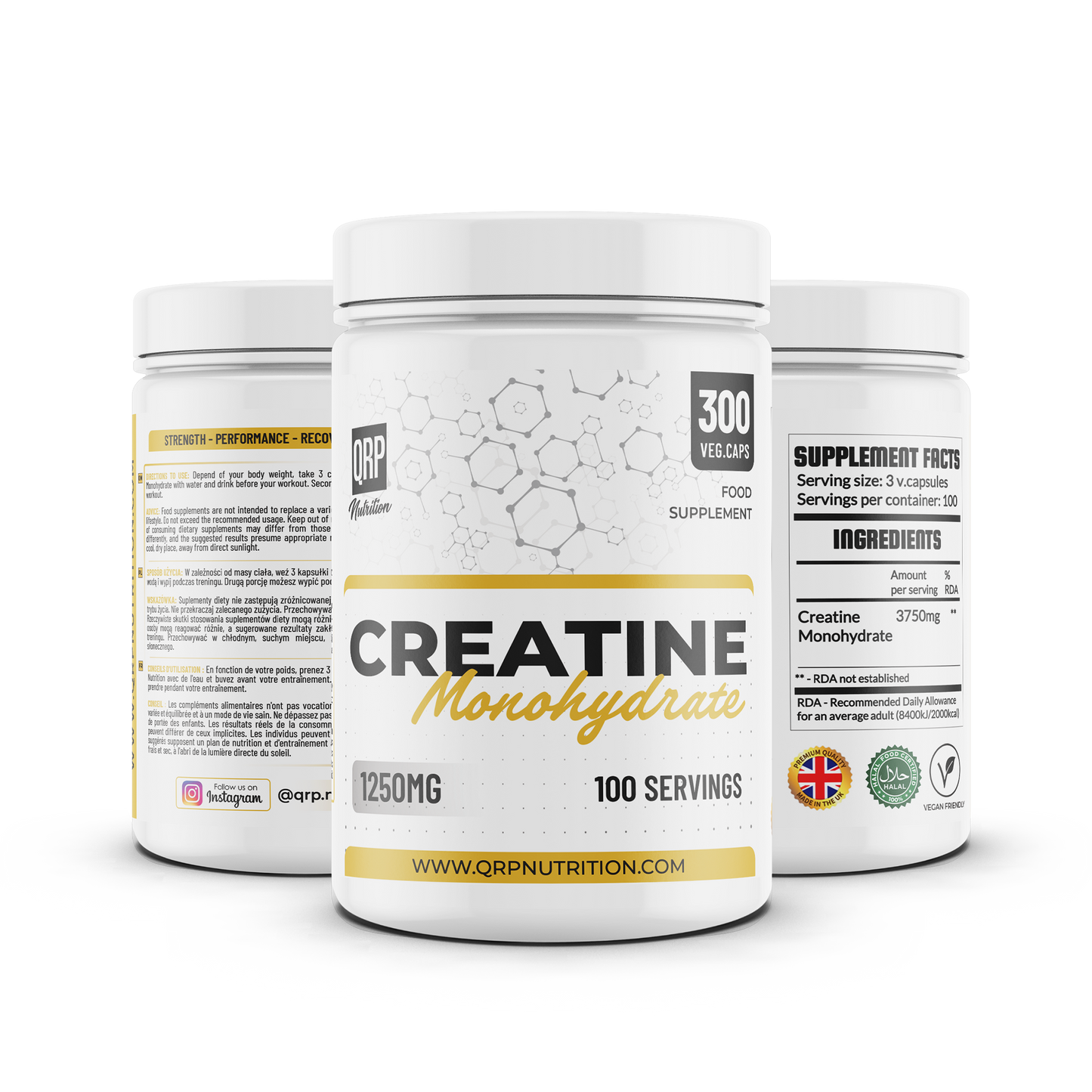 QRP Nutrition Creatine Monohydrate 1250mg (150/300capsules) image 0