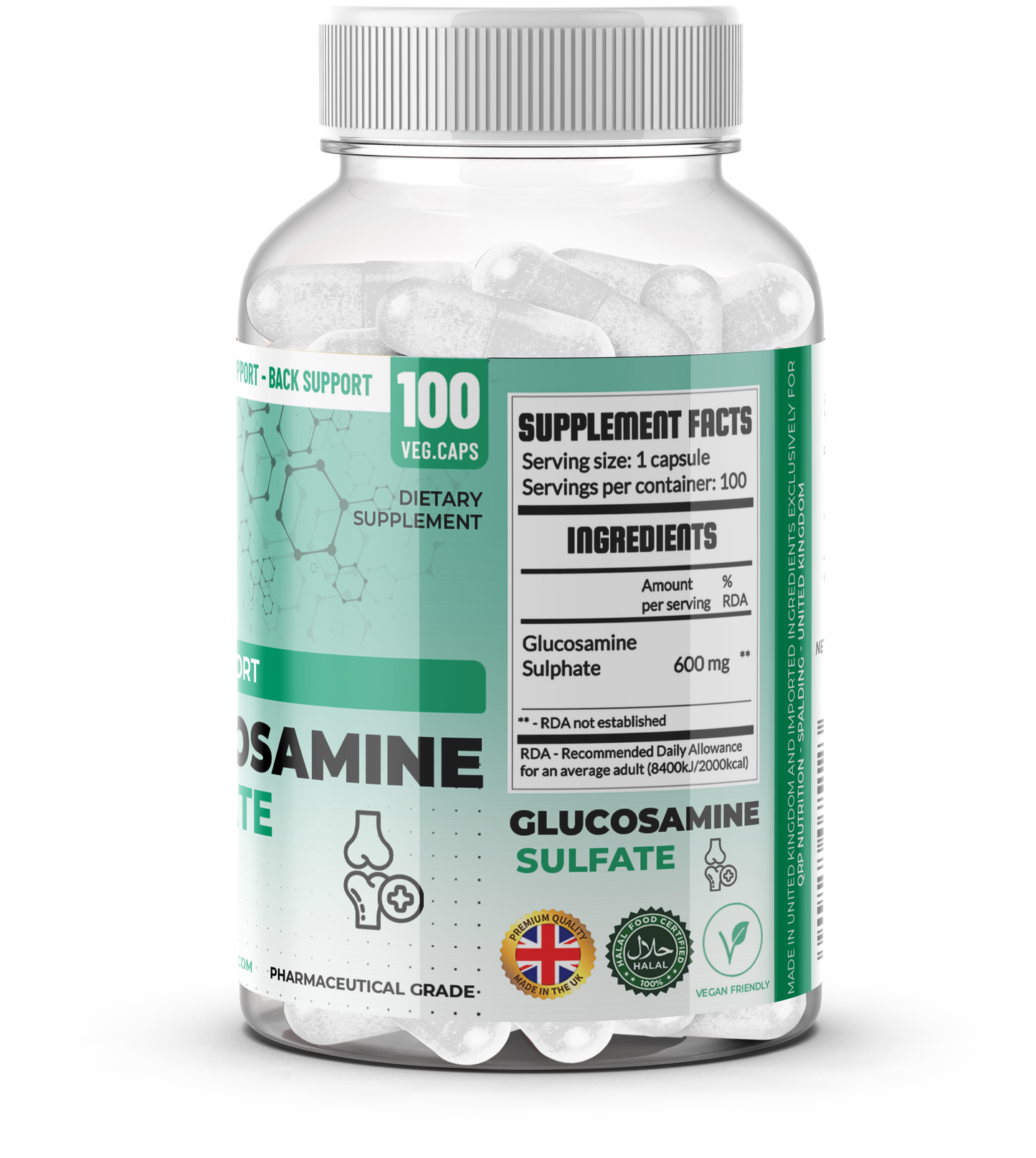 QRP Nutrition Glucosamine Sulphate 600mg 100capsules image 2