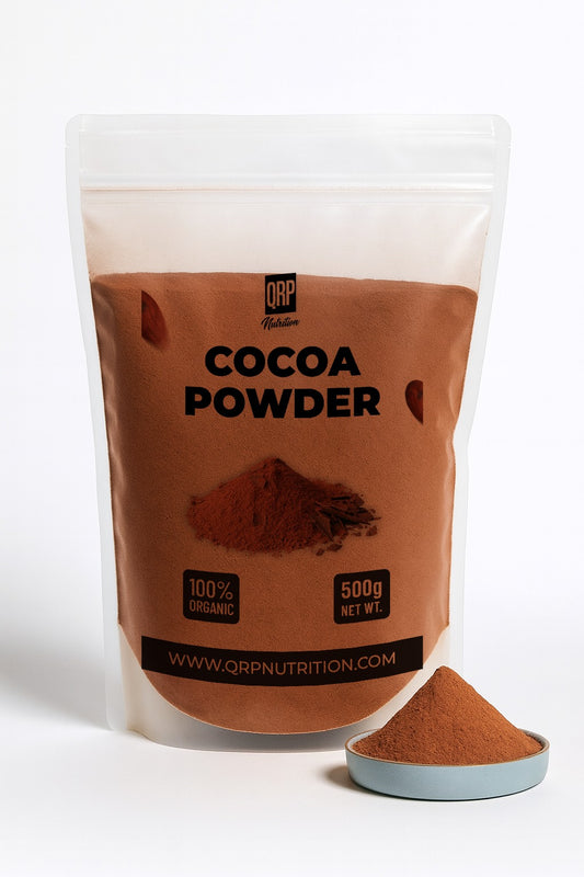 Bag of cocoa powder qrp nutrition from ghana