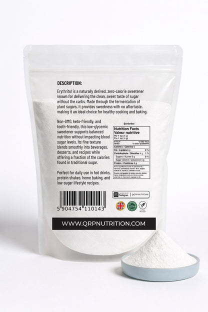 White packaging of a nutritional supplement with text and QR code on a white background