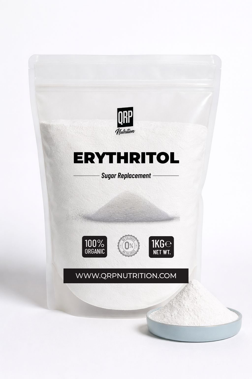 Bag of QRP Nutrition Erythritol on a white background