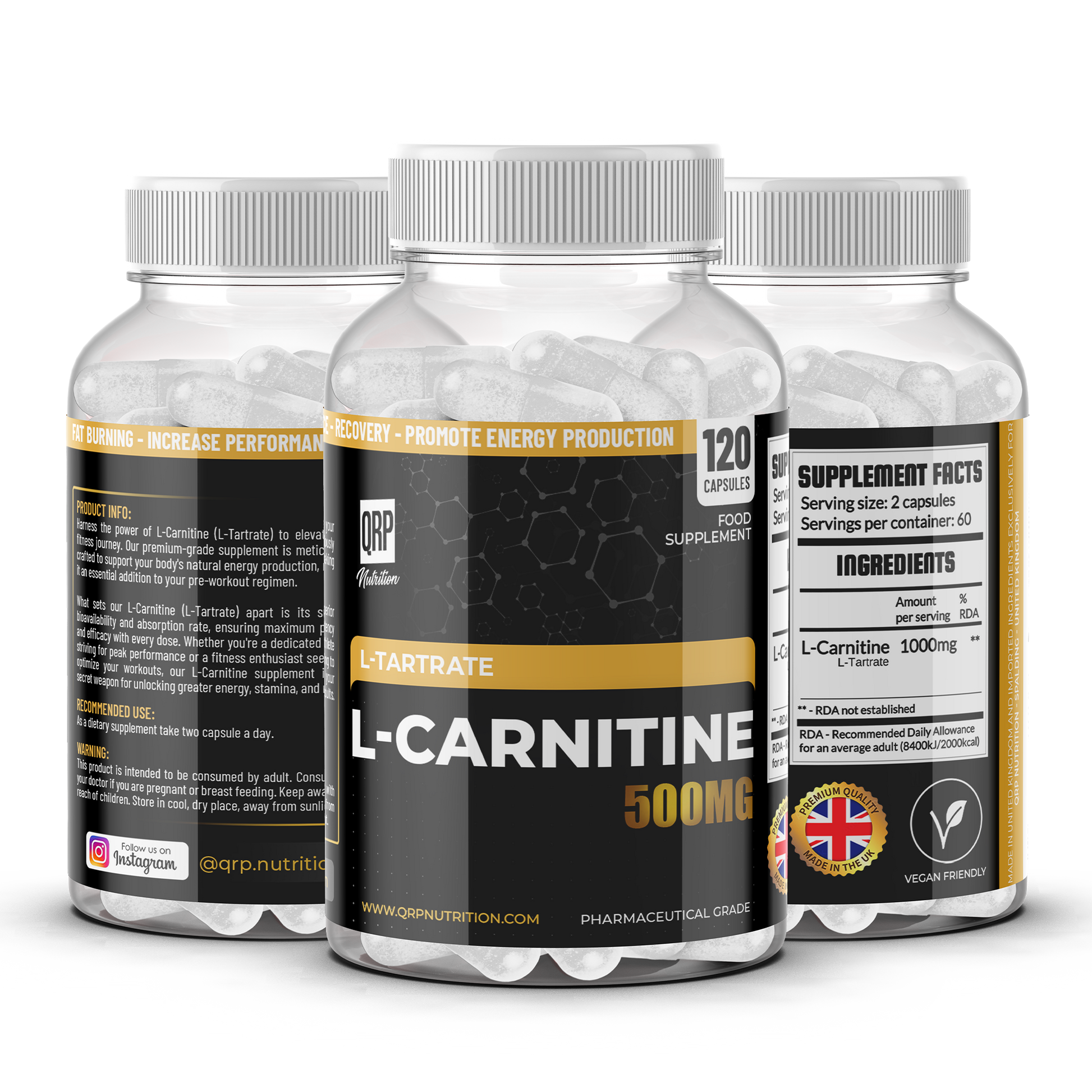 QRP Nutrition L-Carnitine 500mg 120capsules image 0