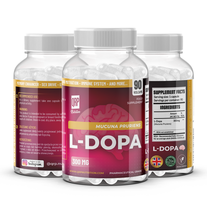 QRP Nutrition L-Dopa Mucuna Pruriens (90caps) image mockup trio