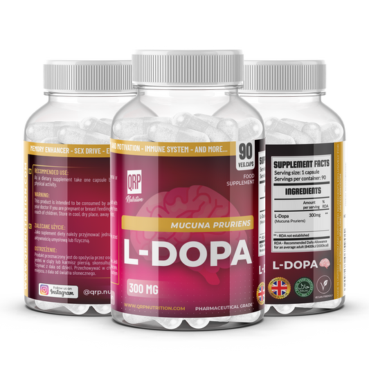 QRP Nutrition L-Dopa Mucuna Pruriens (90caps) image mockup trio