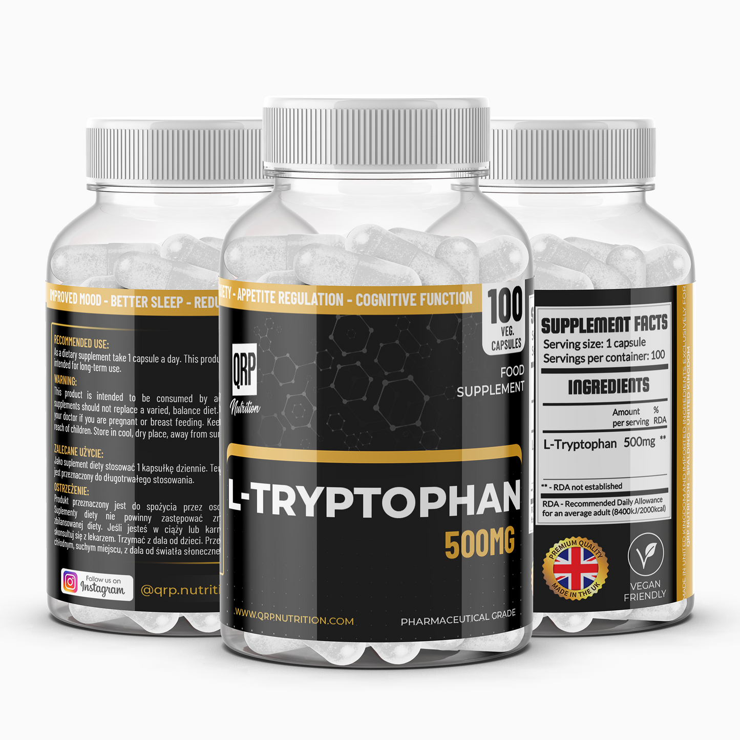 QRP Nutrition L-Tryptophan 500mg 100 veg. capsules image 0