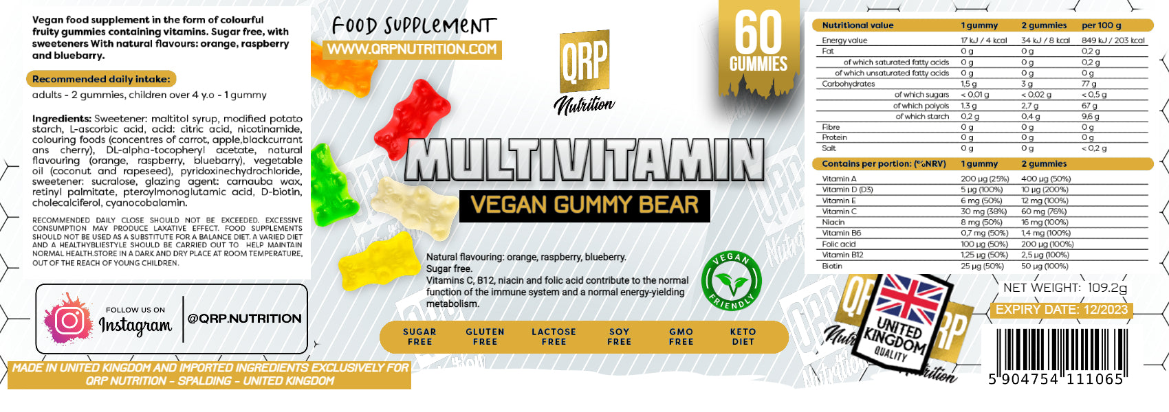 QRP Nutrition MULTIVITAMIN 60 Gummy Bears image 1