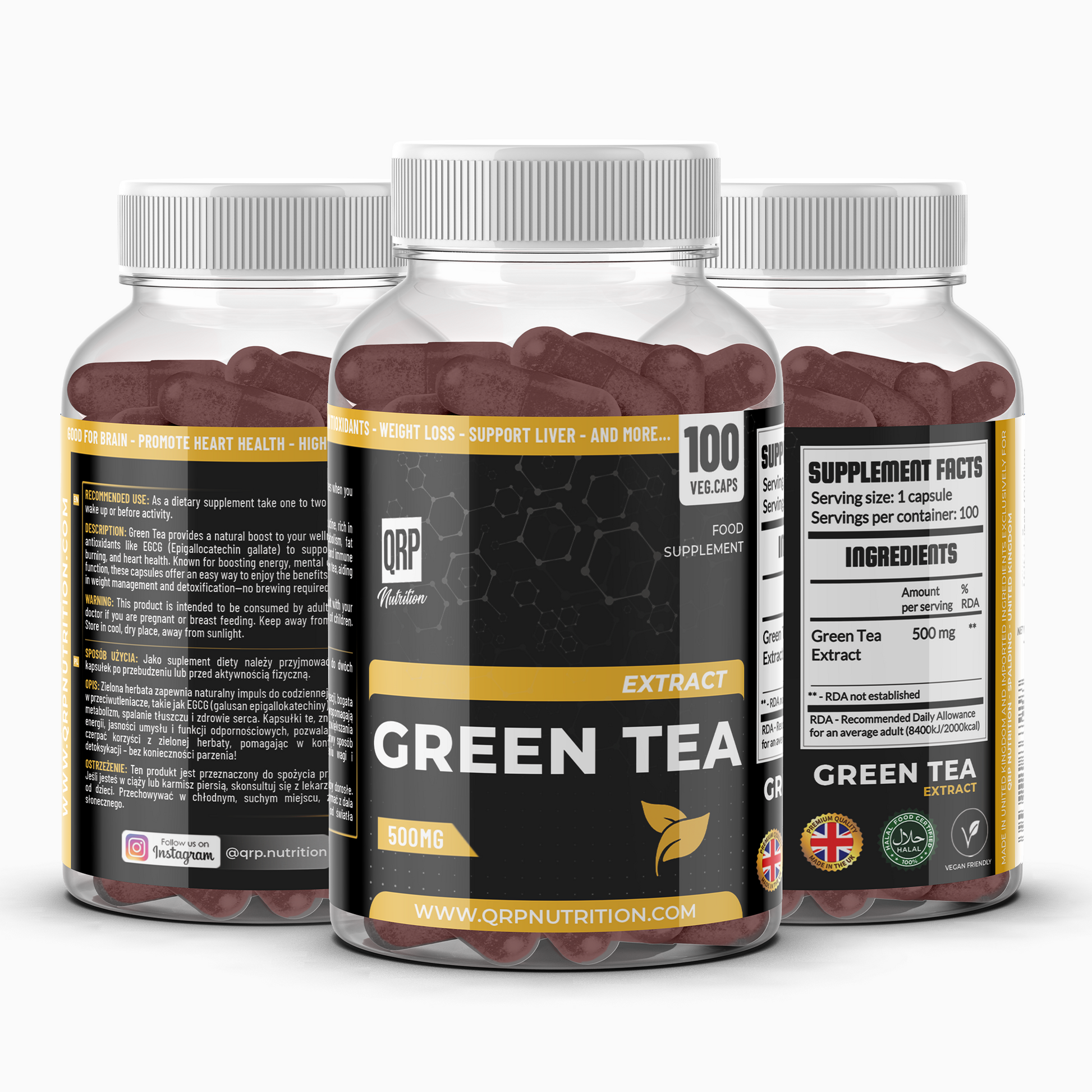 QRP Nutrition GREEN TEA extract 500mg 100caps image 0