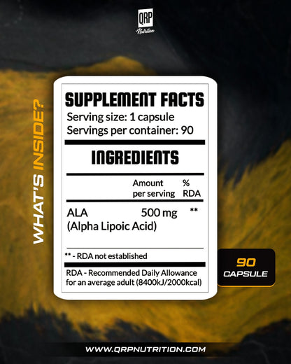 QRP Nutrition ALA (Alpha Lipoic Acid) 500mg 90capsules