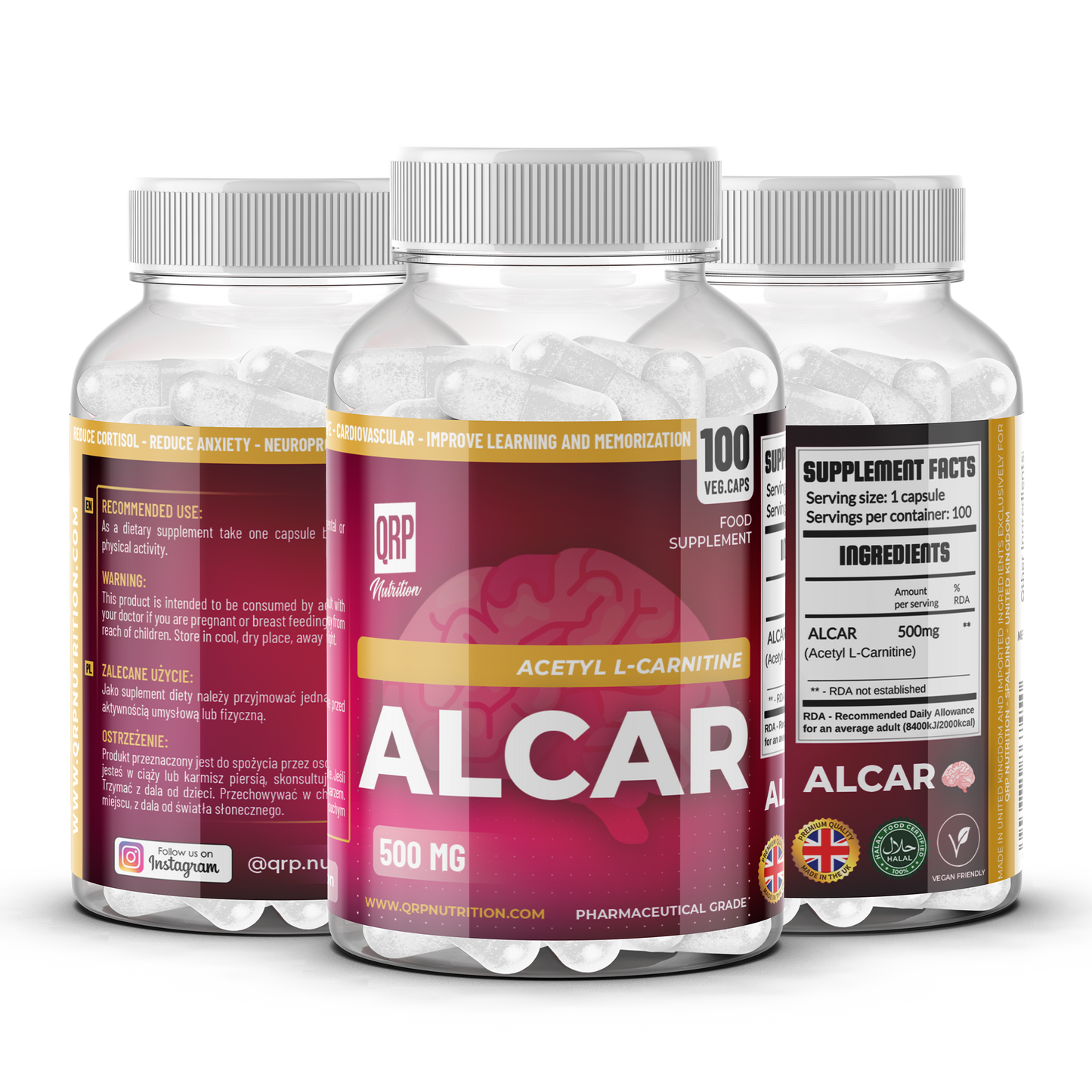 QRP Nutrition ALCAR 500mg 100 veggie capsules image 0