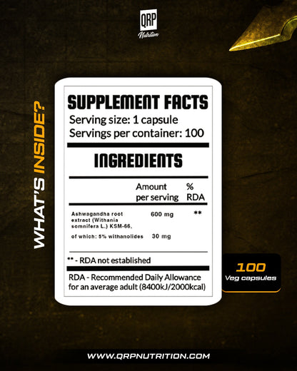 QRP Nutrition ASHWAGANDHA 600mg KSM-66 100 veg. capsules