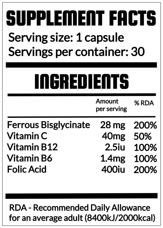 Supplement facts label with ingredients and their amounts per serving