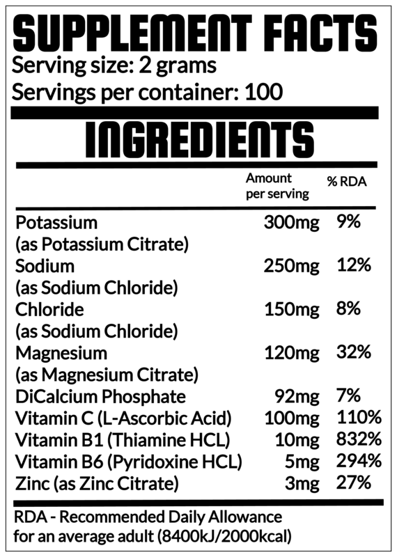 Supplement facts label with ingredients and their amounts per serving