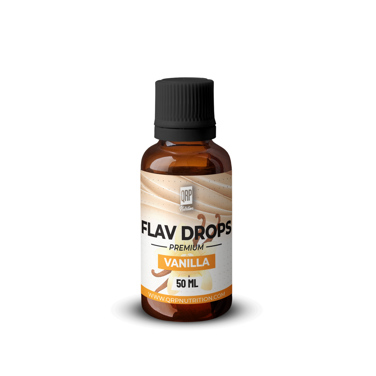 Bottle of Flav Drops Vanilla flavoring on a white background