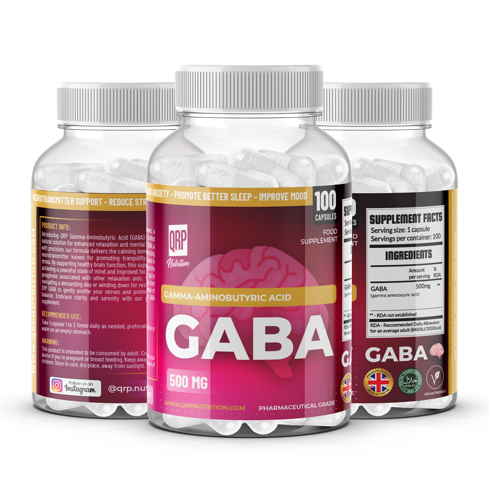 QRP Nutrition GABA 500mg 100 veg. capsules image 0