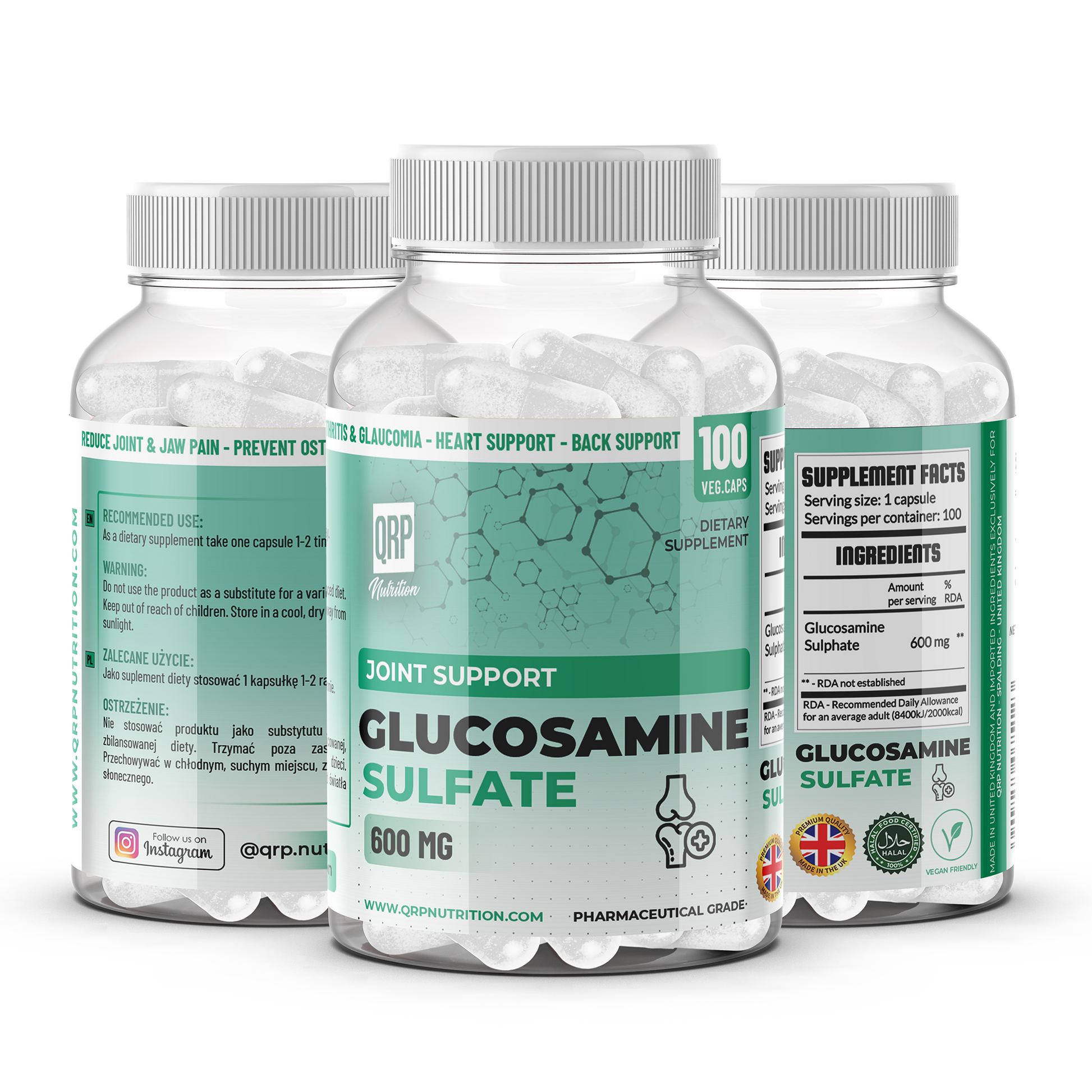 QRP Nutrition Glucosamine Sulphate 600mg 100capsules image 0