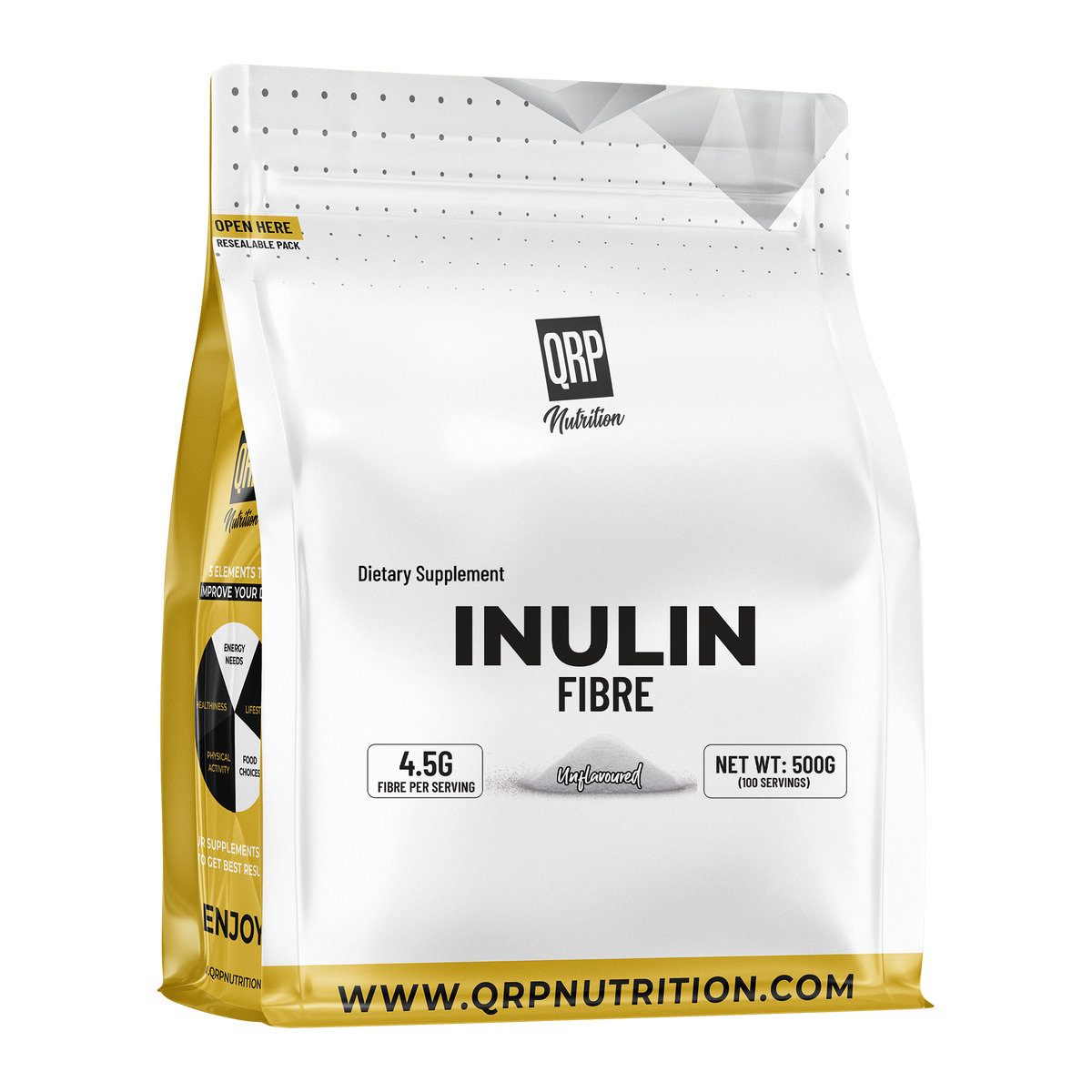 QRP Nutrition Inulin fibre supplement packaging on a white background