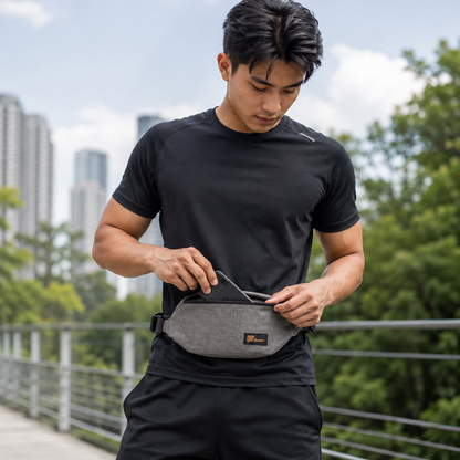 QRP Nutrition Grey Sports Bum Bag – Adjustable Waist & Crossbody Bag