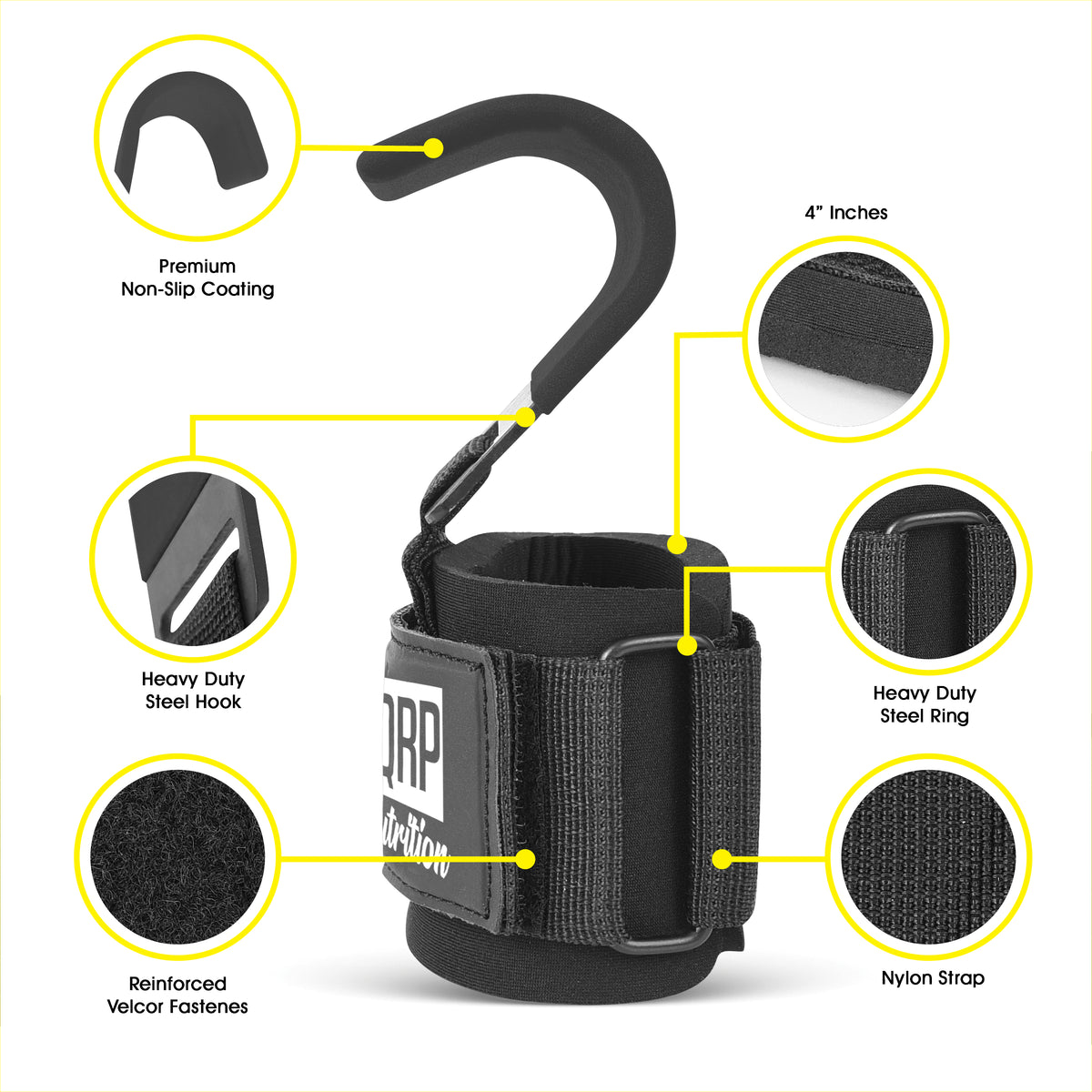 QRP Nutrition metal gym hooks with wristband image 1