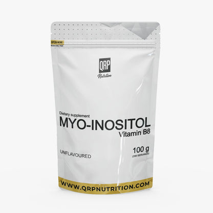 White supplement package with black text and QRP Nutrition branding on a white background