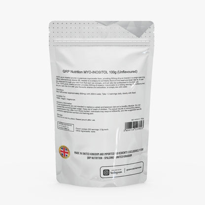 White supplement package with text and branding on a white background
