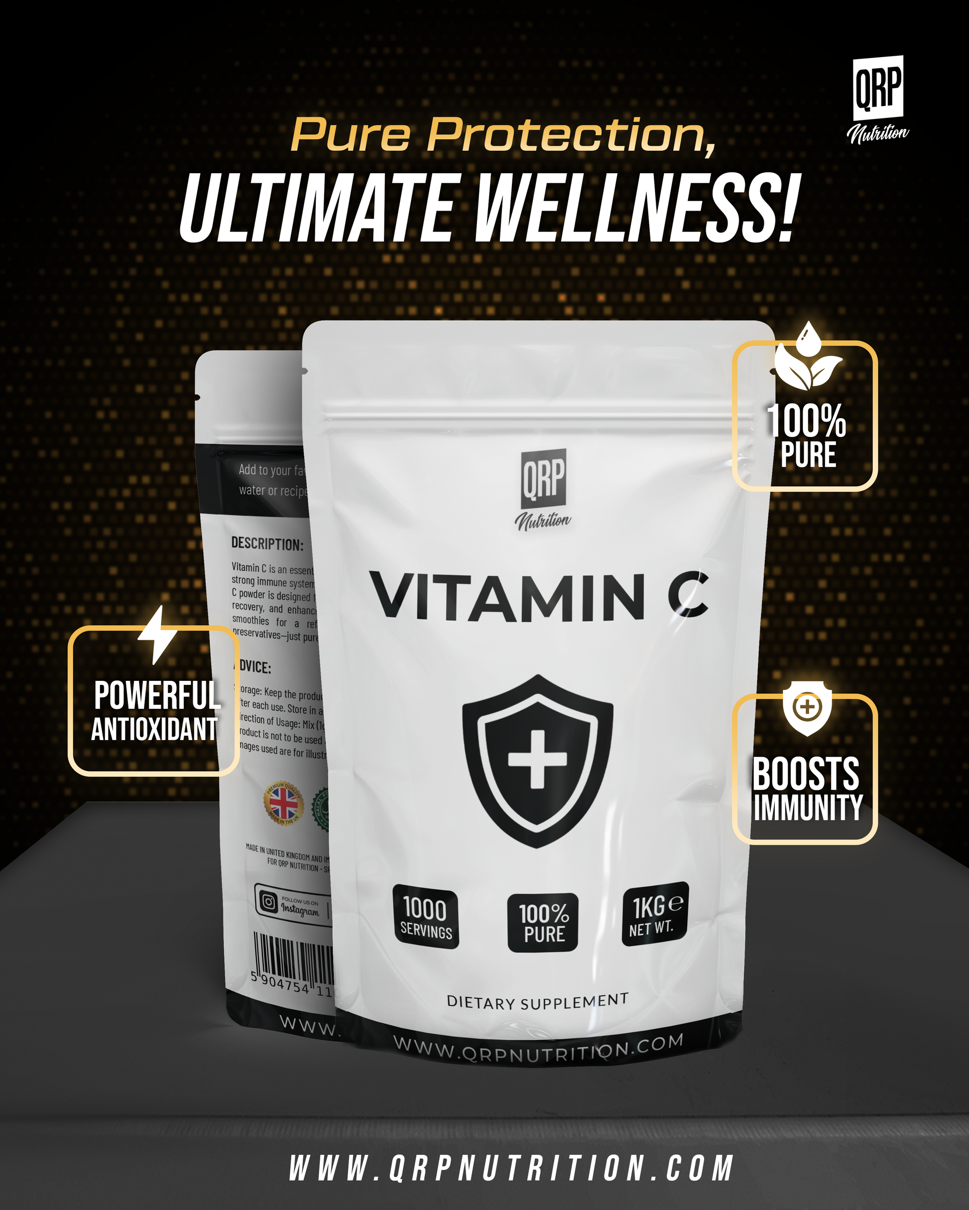promotional photo of qrp nutrition vitamin c 1kg unflavoured pouch